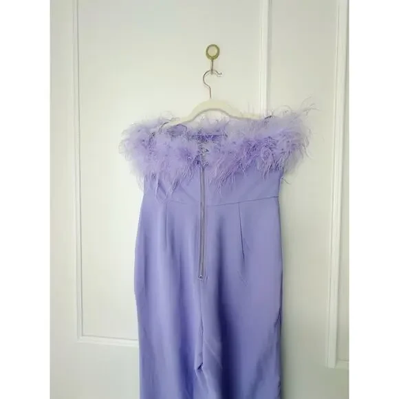 NWT Nasty Gal Feather Strapless Jumpsuit Lavender - Picture 5 of 12